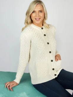 Womens Irish Knitwear|Ladies Cardigans*Sweater Shop Irish Aran Lumber Cardigan Natural