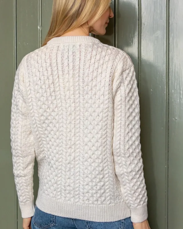 Womens Irish Knitwear|Ladies Cardigans*Sweater Shop Irish Aran Lumber Cardigan Natural