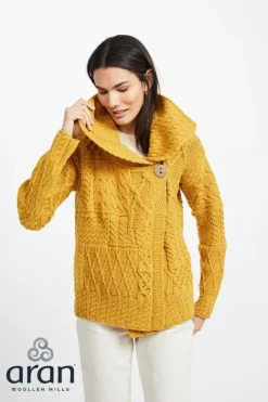 Womens Irish Knitwear|Ladies Cardigans*Sweater Shop Irish Aran One Button Cardigan
