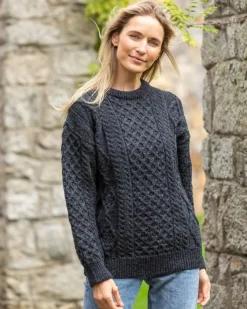 Womens Irish Knitwear|Womens Aran Fisherman Sweaters*Sweater Shop Irish Aran Unisex Sweater Charcoal