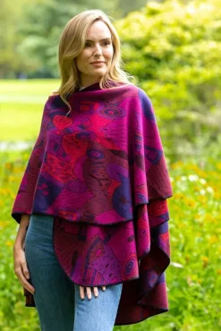 Ladies Aran Ponchos & Capes*Sweater Shop Irish Celtic Design Shawl - Fuchsia