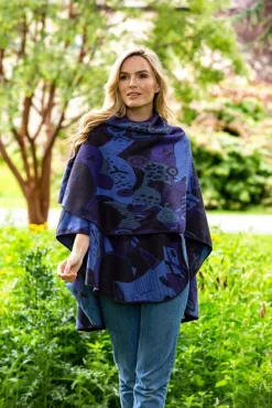 Ladies Aran Ponchos & Capes*Sweater Shop Irish Celtic Design Shawl - Purple