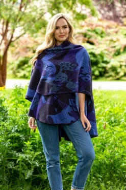 Ladies Aran Ponchos & Capes*Sweater Shop Irish Celtic Design Shawl - Purple