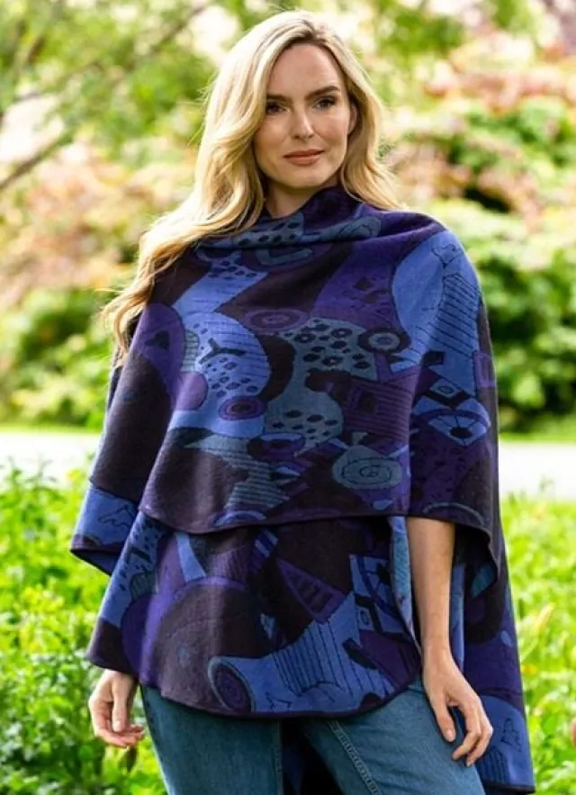 Ladies Aran Ponchos & Capes*Sweater Shop Irish Celtic Design Shawl - Purple