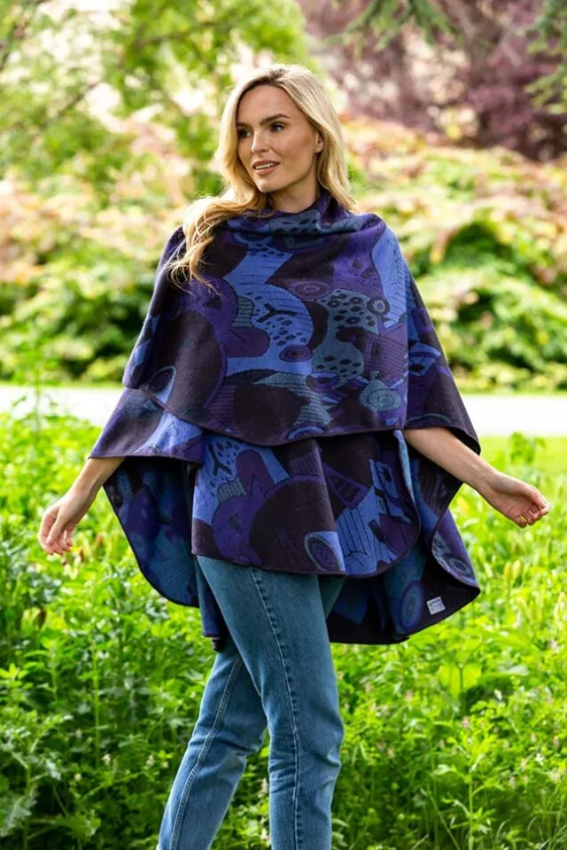 Ladies Aran Ponchos & Capes*Sweater Shop Irish Celtic Design Shawl - Purple