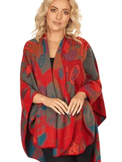 Ladies Aran Ponchos & Capes*Sweater Shop Irish Celtic Design Shawl Red