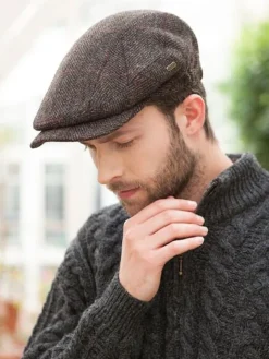 Aran Wool Hats|Mens Caps*Sweater Shop Kerry Cap Brown Herringbone