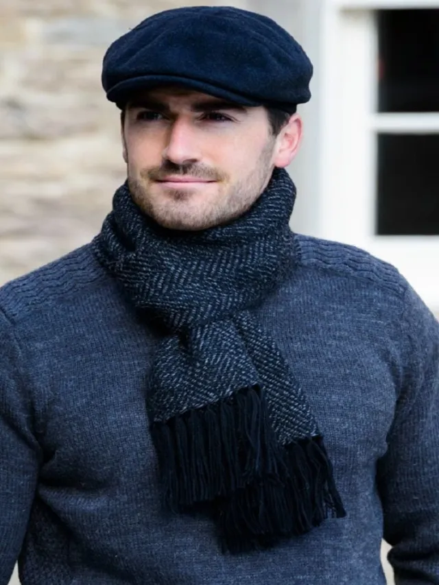 Aran Wool Hats|Mens Caps*Sweater Shop Kerry Peak Cap Black