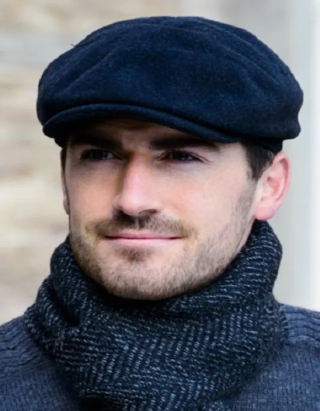 Aran Wool Hats|Mens Caps*Sweater Shop Kerry Peak Cap Black
