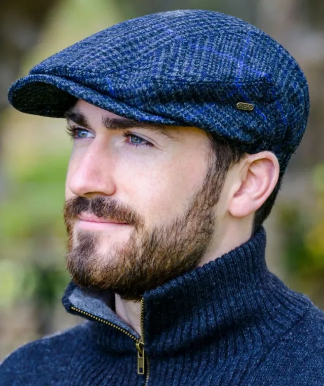 Mens Caps*Sweater Shop Kerry Peak Cap Blue Check 434