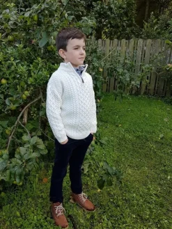 Kids Aran Sweaters*Sweater Shop Kids Aran Half Zip Sweater Natural