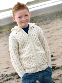 Childrens' Aran Cardigans*Sweater Shop Kids Merino Wool Hooded Cardigan Natural