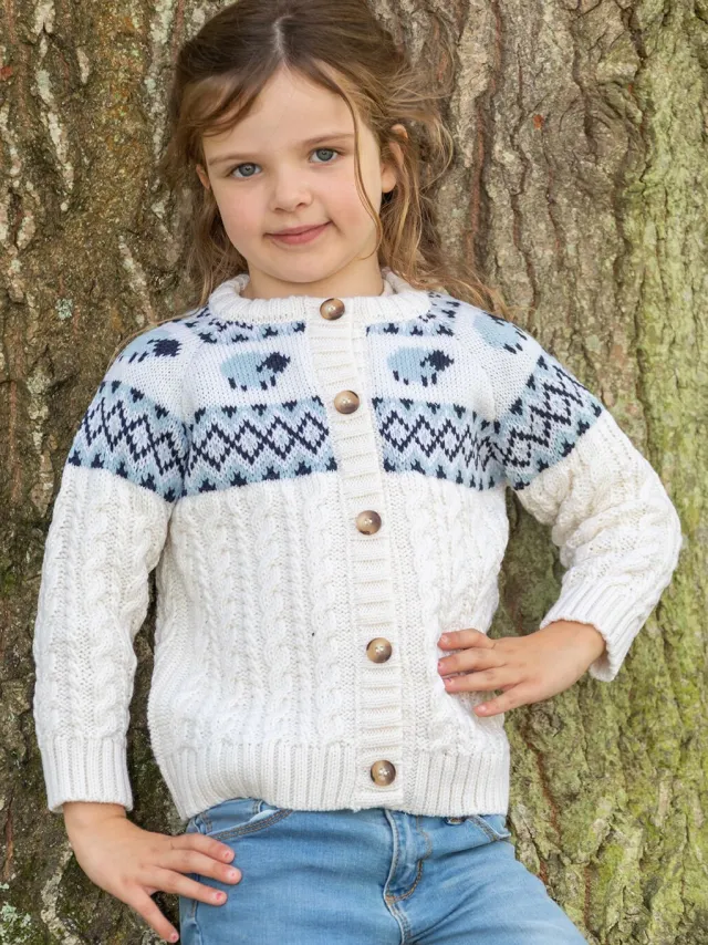 Sheep Toys And Gifts|Childrens' Aran Cardigans*Sweater Shop Kids Sheep Cardigan Merino Wool - Natural