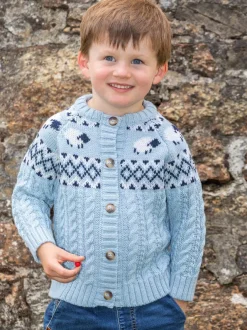 Sheep Toys And Gifts|Childrens' Aran Cardigans*Sweater Shop Kids Sheep Cardigan Merino Wool - Sky Blue