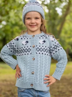 Sheep Toys And Gifts|Childrens' Aran Cardigans*Sweater Shop Kids Sheep Cardigan Merino Wool - Sky Blue