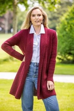 Womens Irish Knitwear|Ladies Cardigans*Sweater Shop Kilcool Textured Coatigan Claret