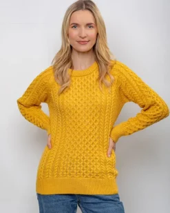 Womens Aran Fisherman Sweaters*Sweater Shop Ladies 100% Merino Wool Aran Sweater Sunshine