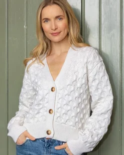 Womens Irish Knitwear|Ladies Cardigans*Sweater Shop Ladies 100% Merino Wool Cropped Cardigan Natural
