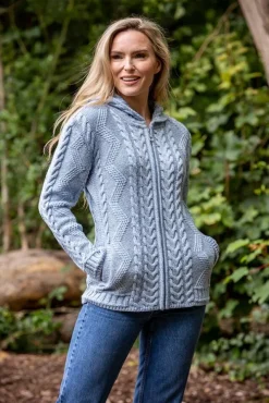 Womens Irish Knitwear|Ladies Cardigans*Sweater Shop Ladies Aran Hooded Cardigan With Cladagh Zip