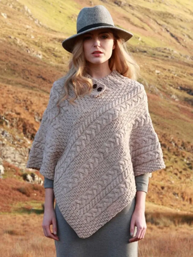 Ladies Aran Ponchos & Capes*Sweater Shop Ladies Aran Poncho One Size