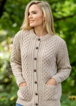 Womens Irish Knitwear|Ladies Cardigans*Sweater Shop Ladies Cable Knit Cardigan Parsnip