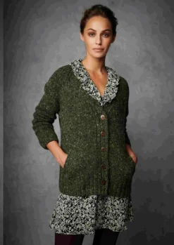 Womens Irish Knitwear|Ladies Cardigans*Sweater Shop Ladies Donegal Cardigan Army
