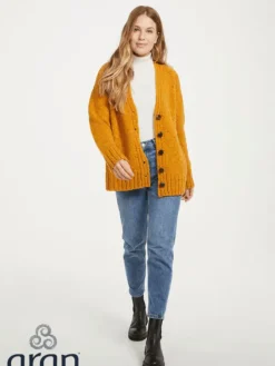 Womens Irish Knitwear|Ladies Cardigans*Sweater Shop Ladies Donegal Cardigan Yellow