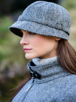Aran Wool Hats|Ladies Hats*Sweater Shop Ladies Flapper Cap Grey Fleck Col: 1