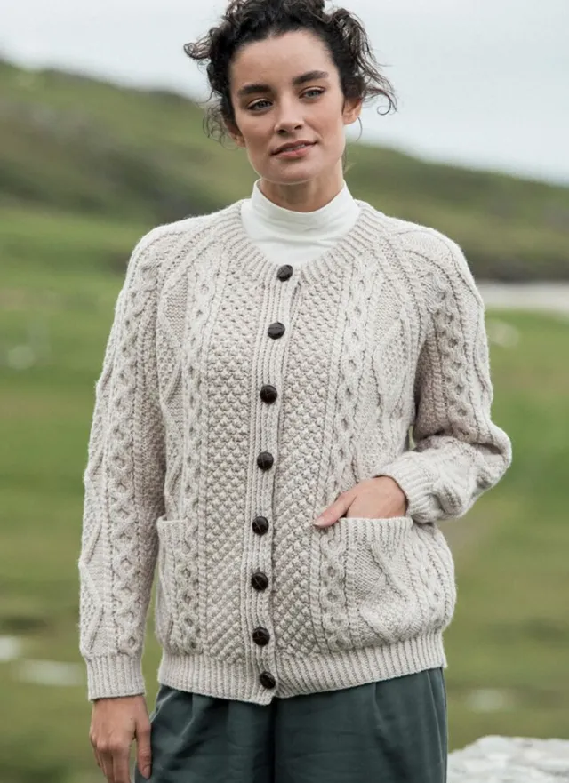 Womens Irish Knitwear|Hand Knit Sweaters*Sweater Shop Ladies Handknit Cardigan Parsnip