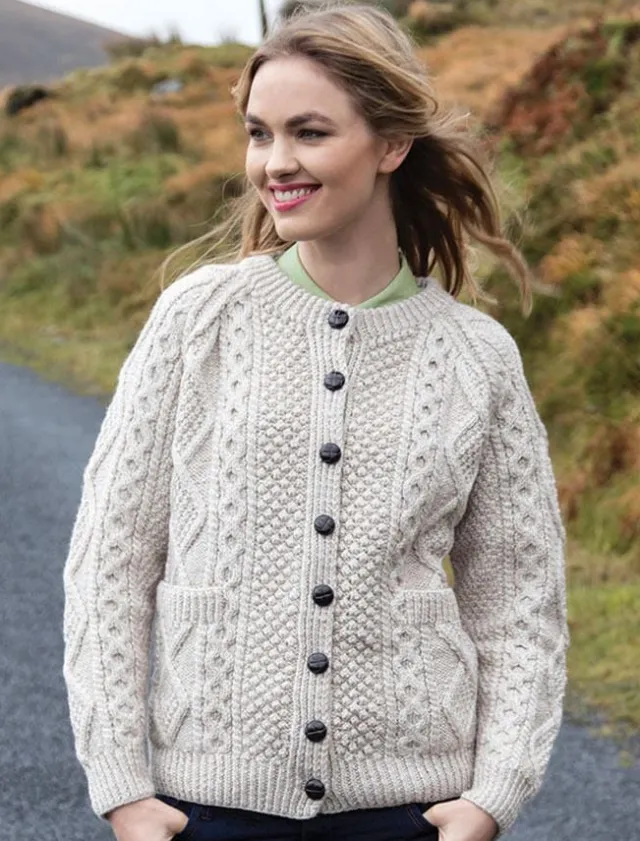 Womens Irish Knitwear|Hand Knit Sweaters*Sweater Shop Ladies Handknit Cardigan Parsnip