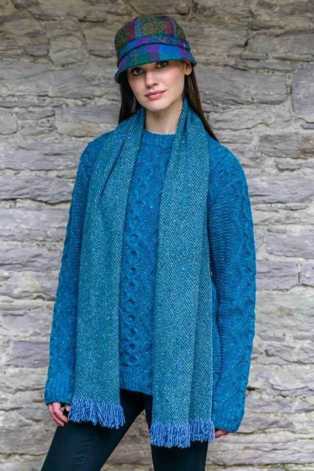 Aran Wool Hats|Ladies Hats*Sweater Shop Ladies Irish Flapper Cap Blue Mix Col: 736