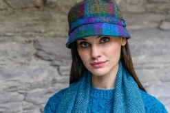Aran Wool Hats|Ladies Hats*Sweater Shop Ladies Irish Flapper Cap Blue Mix Col: 736