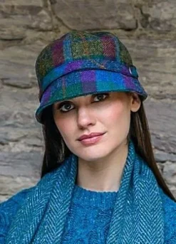Aran Wool Hats|Ladies Hats*Sweater Shop Ladies Irish Flapper Cap Blue Mix Col: 736