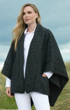 Ladies Aran Ponchos & Capes*Sweater Shop Ladies Tweed Cape Charcoal