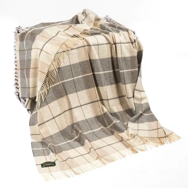 Lambswool*Sweater Shop Lambswool Throw Beige Cream and Grey Col: 629