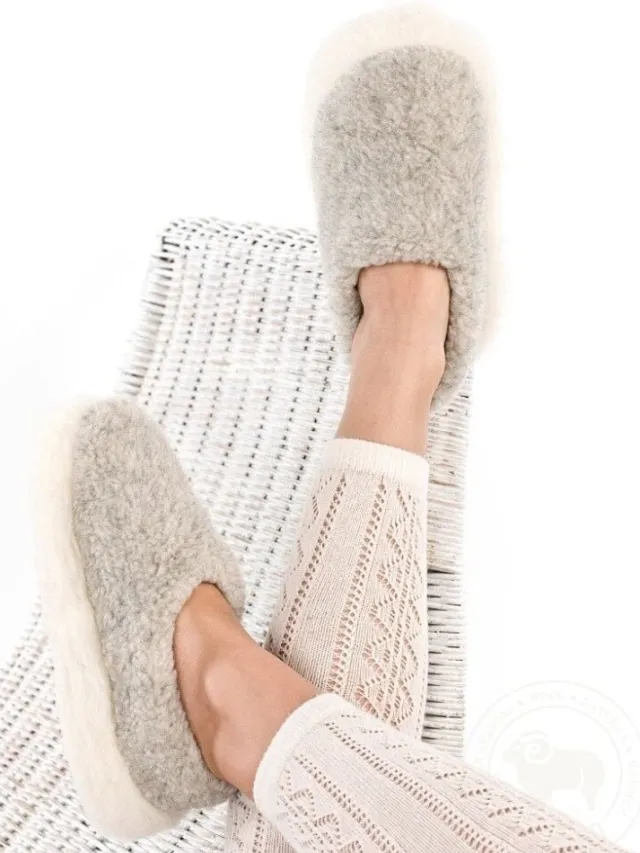 Wool Slippers|Slippers*Sweater Shop Light Grey Wool Slippers