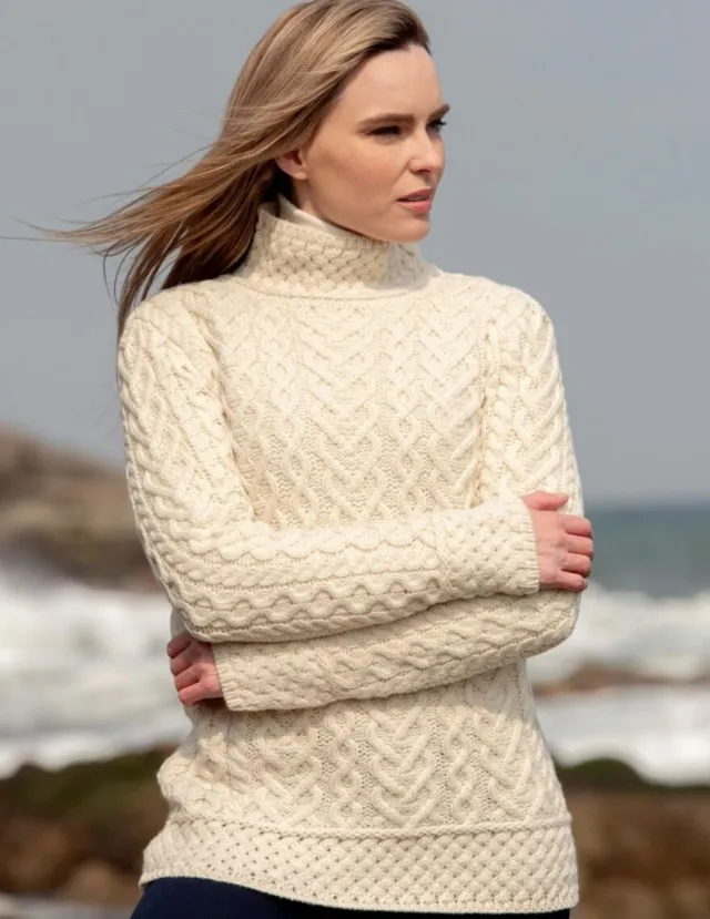 Womens Irish Knitwear|Womens Aran Fisherman Sweaters*Sweater Shop Luxurious Cable Knit Sweater - Natural