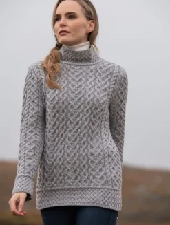 Womens Irish Knitwear|Womens Aran Fisherman Sweaters*Sweater Shop Luxurious Cable Knit Sweater - Grey