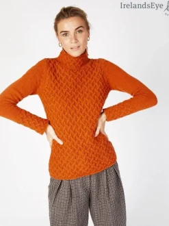 Womens Irish Knitwear|Cashmere And Merino Wool Sweaters*Sweater Shop Luxurious Wool & Cashmere Trellis Sweater - Terracotta