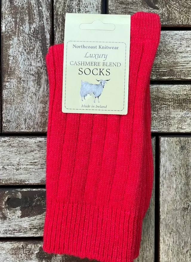 Aran Wool Socks|Wool Slippers*Sweater Shop Luxury Ladies Cashmere Blend Socks- Bright Red (size 35-39)