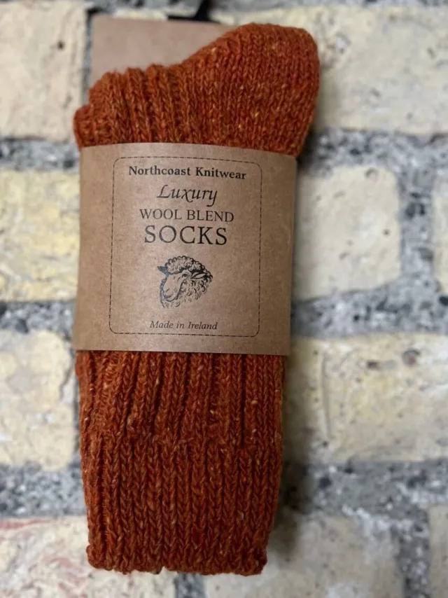 Aran Wool Socks*Sweater Shop Luxury Wool Blend Socks Rust Orange