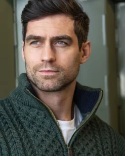 Mens Knitwear|Mens Fisherman Sweaters*Sweater Shop Mens Aran Half Zip Neck Sweater Army Green