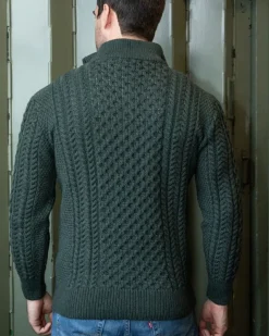Mens Knitwear|Mens Fisherman Sweaters*Sweater Shop Mens Aran Half Zip Neck Sweater Army Green