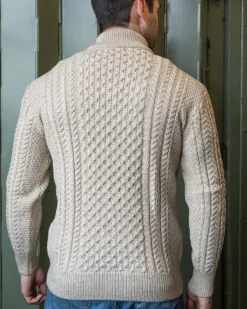 Mens Knitwear|Mens Fisherman Sweaters*Sweater Shop Mens Aran Half Zip Neck Sweater Beige