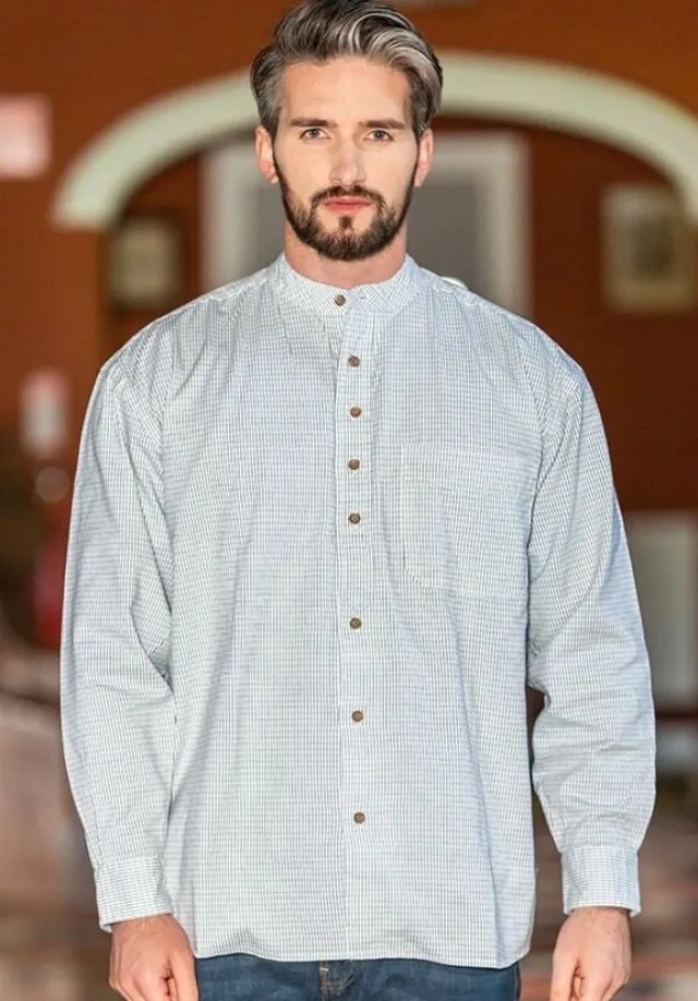 Mens Grandfather Shirts*Sweater Shop Men's Check Traditional Grandfather Shirt - SW1234