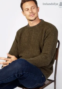 Mens Fisherman Sweaters|Mens Knitwear*Sweater Shop Men's Crew Neck Wool and Cashmere Sweater Loden