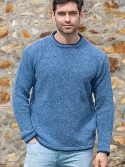 Cashmere And Merino Sweaters|Mens Knitwear*Sweater Shop Men's Crew Neck Wool and Cashmere Sweater Blue Ocean