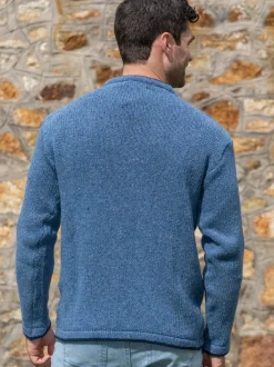 Cashmere And Merino Sweaters|Mens Knitwear*Sweater Shop Men's Crew Neck Wool and Cashmere Sweater Blue Ocean
