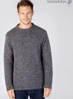 Mens Fisherman Sweaters|Mens Knitwear*Sweater Shop Men's Crew Neck Wool and Cashmere Sweater Navy marl