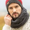 Aran Wool Hats|Mens Caps*Sweater Shop Mens Crochet Hat Red and Charcoal Rim